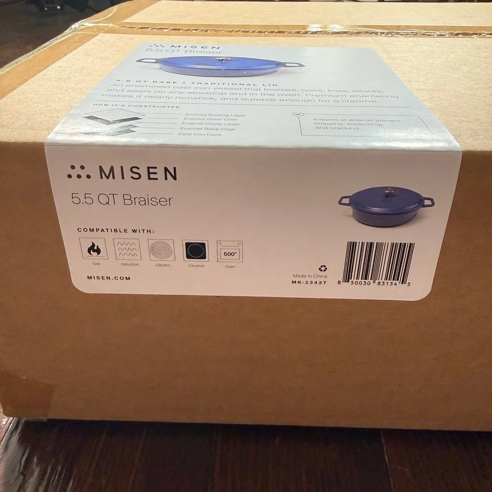 Misen 5.5 QT Braiser Enameled Cast Iron Blue Traditional Lid MK-2343T NEW